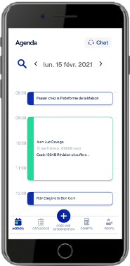 Application mobile Artizen sur un Iphone noi illustrant la gestion de l'agenda